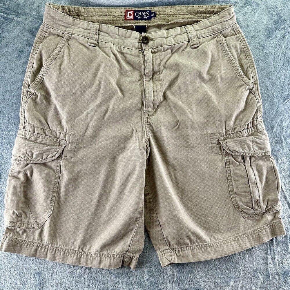 Chaps Cargo Shorts Men's Size 34 Tan Y2K Flat‎ Front